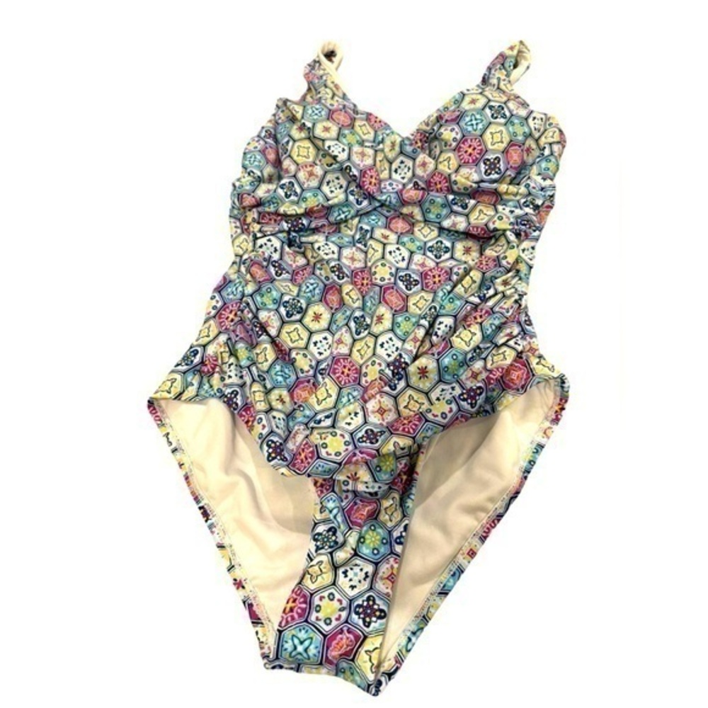 EUC Bal Harbour size 14 cross front adjustable strap one piece swimsuit